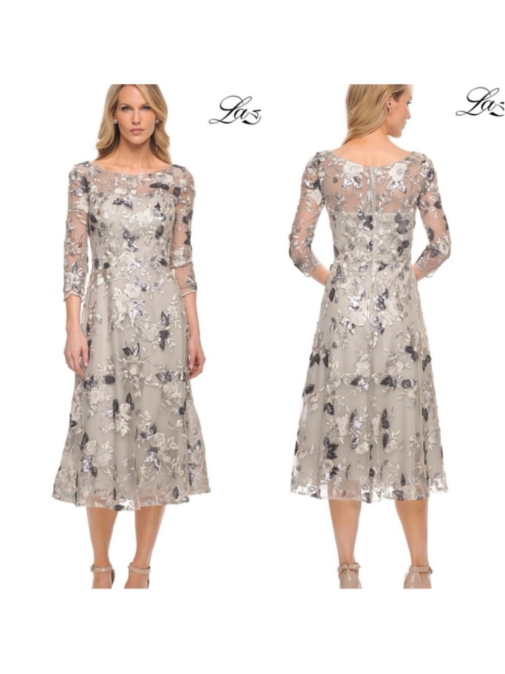 La Femme 29988 Metallic Floral Lace Illusion Mother Of The Bride Dress 12 NWT